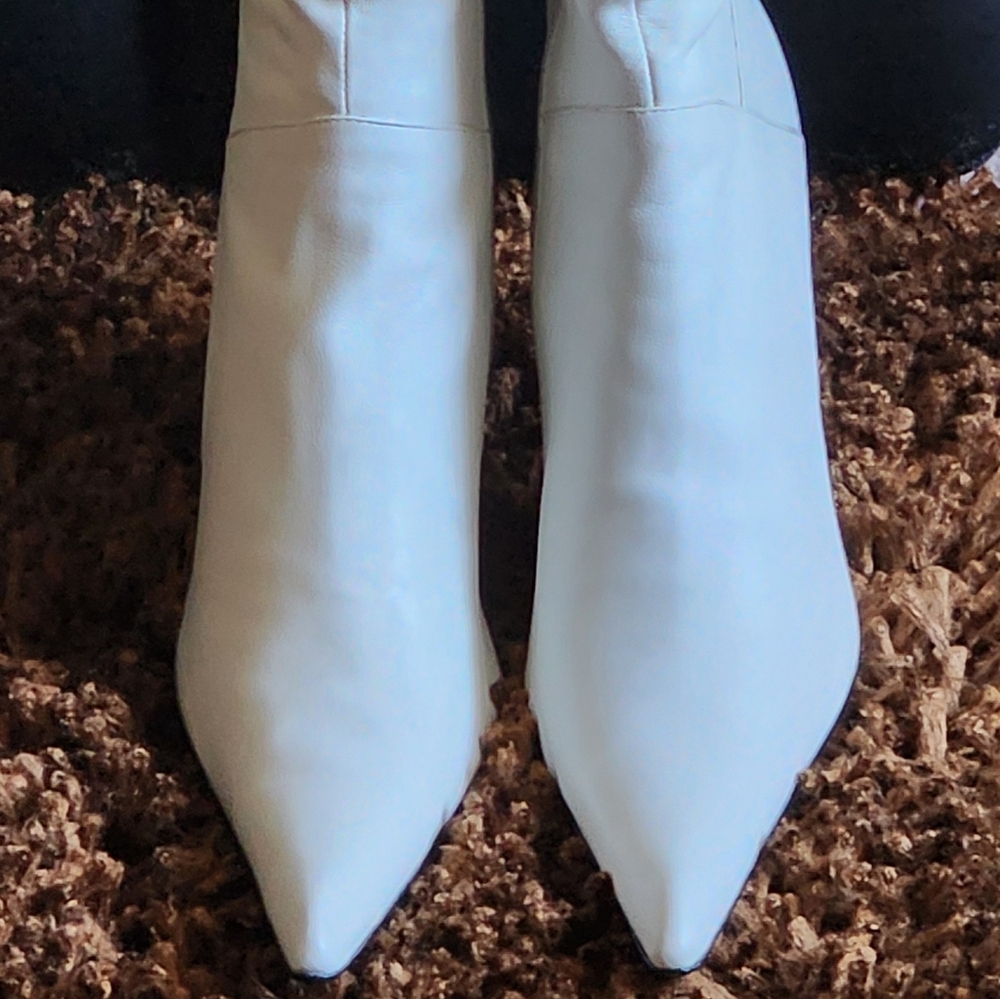 BRONX - White LEATHER leather pointed toe stiletto boots